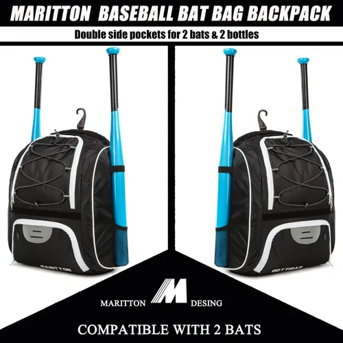 Vista 5 de Bolsa de béisbol – Mochila de murciélago para béisbol, T-Ball y equipo de softbol para jóvenes y adultos con compartimento para zapatos y bate