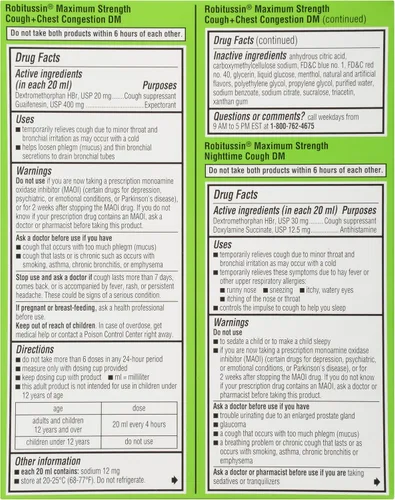 Vista 12 de Robitussin DM de máxima fuerza para la tos + congestión del pecho y máxima fuerza para la tos nocturna DM, medicamento para la tos para adultos