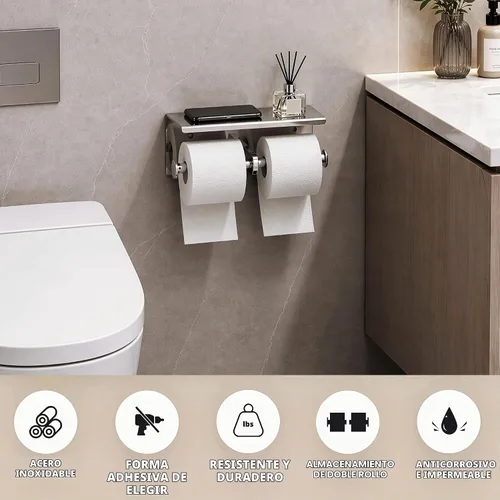 Vista 4 de Estante de rollo de papel higiénico doble con estante