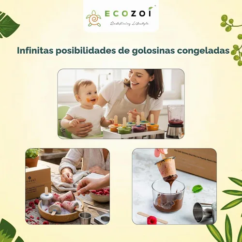 Vista 9 de Moldes y estante de acero inoxidable para paletas – 6 mini máquinas redondas de paletas de hielo + 30 palos de bambú reutilizables + 12 sellos