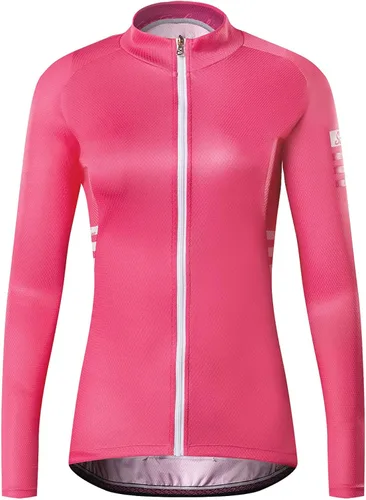 Vista 2 de Santic Camiseta de ciclismo de manga larga para mujer, chaqueta de bicicleta con bolsillos