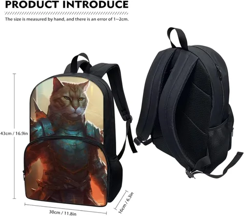 Vista 6 de AmzPrint Mochila de panda para niños y niñas, mochila escolar para escuela primaria y secundaria, regalo de regreso a la escuela, Soldado gato
