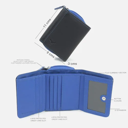 Vista 4 de AlphaHide Billetera de tres pliegues para mujer, cartera de tarjetas de crédito para mujer, monedero con cremallera, RFID