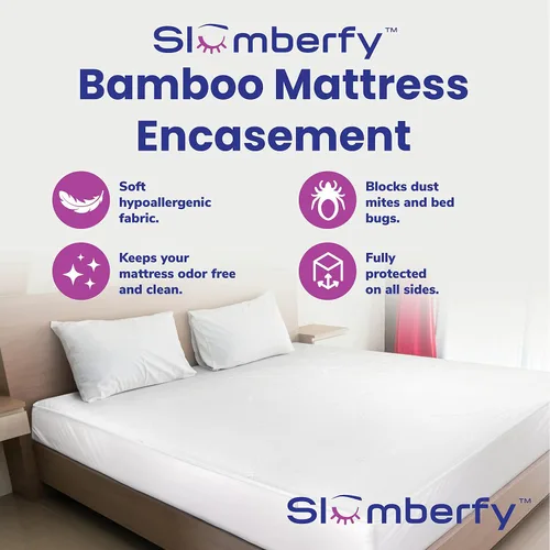 Vista 2 de Slumberfy - Protector de colchón de viscosa impermeable de tamaño individual hecho de bambú, seguro para la piel, con cremallera EZ de 360°