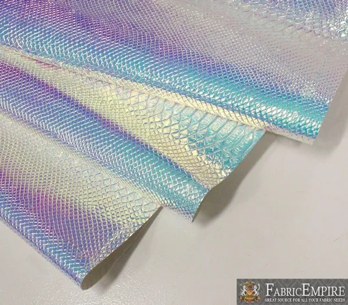 Vista 2 de Fabric Empire Tapicería de vinilo en relieve serpiente holográfica brillante tela azul claro 54 pulgadas de ancho vendido por The Yard