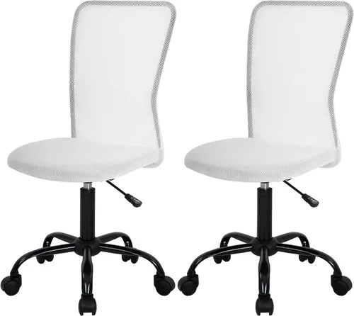 Vista 18 de FDW Silla de oficina en casa, silla de escritorio de malla con respaldo medio, sin brazos, ergonómica, giratoria, soporte de espalda, ajustable