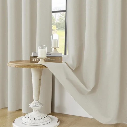 Vista 5 de ChrisDowa Cortinas 100% Opacas de Abedul Sólido de 45 Pulgadas de Largo, 2 Paneles para Dormitorio y Sala de Estar, Estilo Granja Oscurecedoras
