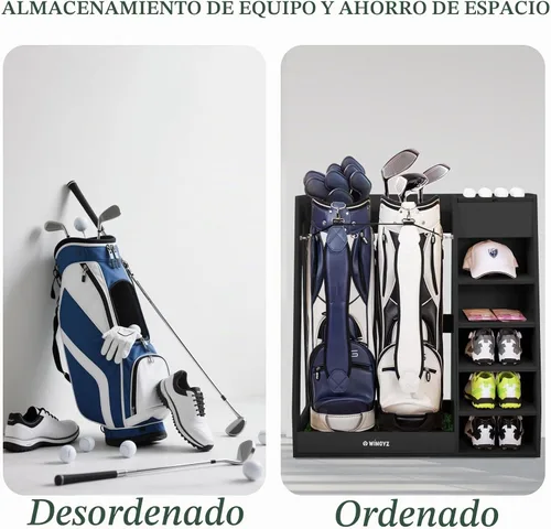 Vista 7 de WINGYZ Almacenamiento de bolsas de golf para 2 bolsas, organizador de Negro
