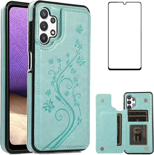 Vista 12 de Funda de teléfono para Samsung Galaxy A32 5G de 6.5 pulgadas con protector de pantalla de vidrio templado, tarjetero/tarjetero/cartera, soporte