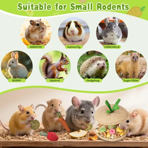 Vista 5 de 10 juguetes masticables de hámster, conejillo de indias, juguetes masticables para dientes, natural, Timothy Chinchilla, trata con núcleo