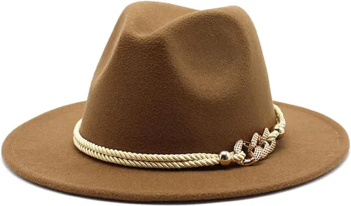 Vista 17 de Sombrero Fedora Panamá de fieltro de ala ancha para dama con Azul bebé