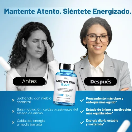 Vista 4 de Ultimate Methylene Blue Cápsulas para humanos 20 mg – Combustible de enfoque y vitaminas de memoria Grado farmacéutico de metileno azul 2%