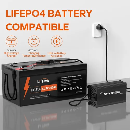 Vista 2 de Cargador de batería de litio LiTime 48V (58.4V), para baterías de carritos de golf de 51.2V, función de carga inteligente de 0V, cargador de batería