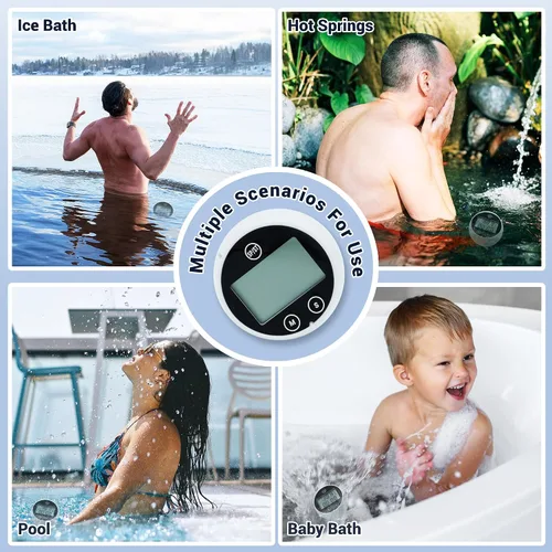 Vista 7 de Termómetro de baño de hielo, termómetro flotante de inmersión en frío con temporizador, temporizador de pantalla HD flotante impermeable, para baños