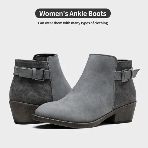 Vista 5 de Jeossy Botas cortas de tobillo para mujer, botas vaqueras de tacón bajo grueso occidental 9617 con cremallera
