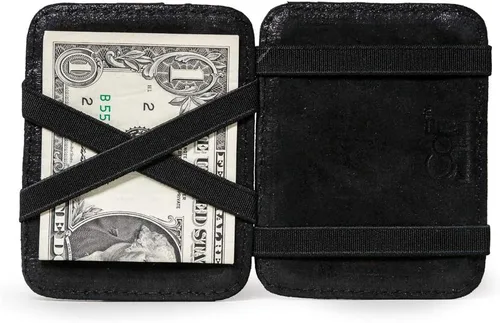 Vista 2 de CoFi Magic Wallet - Cuero auténtico de grano completo hecho a mano - Más de 12 patrones únicos, Negro -, Moderno