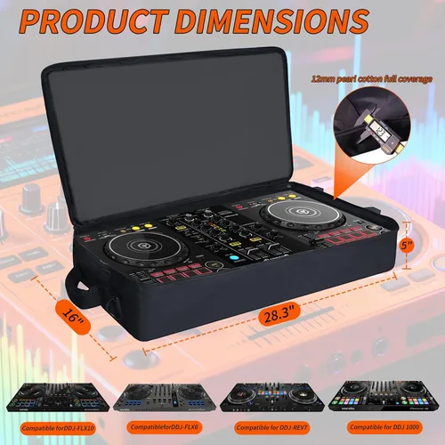 Vista 2 de Funda para controlador de DJ con ruedas para DDJ FLX10 Mochila acolchada con múltiples bolsillos, compartimento para portátiles, impermeable