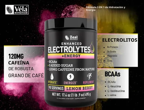 Vista 6 de Electrolitos en polvo con cafeína, mezcla de bebida de energía e hidratación cetogénica mejorada, polvo de electrolitos sin azúcar con BCAA