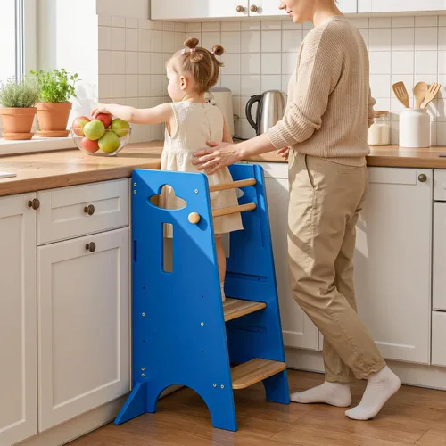 Vista 13 de COSYLAND - Taburete de pie para niños ajustables en altura - Taburete de cocina para niños súper estable con panel protector - Taburete de cocina