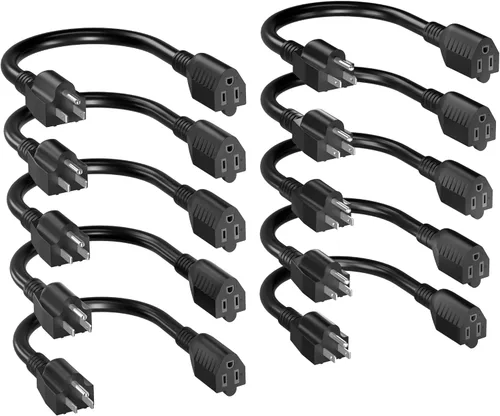 Vista 11 de Cable de extensión corto de 16/3 de 1 pie, cable de extensión negro flexible y duradero, cable de alimentación de 3 clavijas para interiores