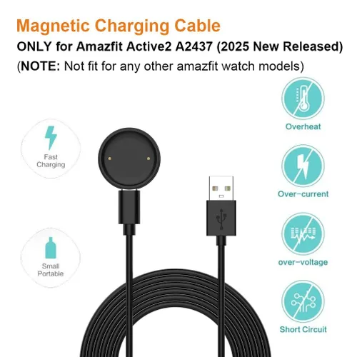 Vista 2 de [Paquete de 2] Cargador compatible con Amazfit Bip 6/Active 2, cable de carga de repuesto para reloj inteligente Amazfit Active 2/Bip 6, 3.3