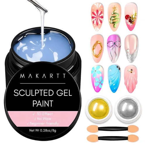 Vista 14 de Makartt Juego de Esmalte de Uñas en Gel Cromado: Esmalte de Uñas en Gel Metálico, Pintura Metálica 3D en Plata y Oro para Arte en Uñas, Secado