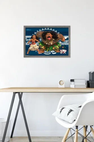 Vista 6 de Disney Moana - Póster de pared de caras de 22.4 pulgadas de largo x 14.7 pulgadas de ancho, versión enmarcada de madera de granero