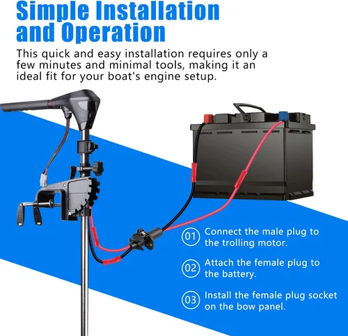 Vista 3 de Juego de enchufe y receptáculo de motor de arrastre de 12 V, calibre 8, 2 cables, impermeable, de conexión rápida, conector de motor de arrastre