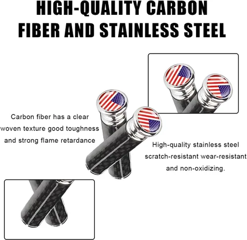 Vista 5 de Accesorio de coche con bandera americana, 4 perillas de bloqueo, modificación de cubierta de pasador de fibra de carbono