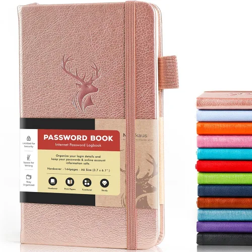 Vista 25 de molekaus Libro de contraseñas con pestañas alfabéticas, pequeño guardián de contraseñas con espacio adicional para cambiar la contraseña. Cuaderno