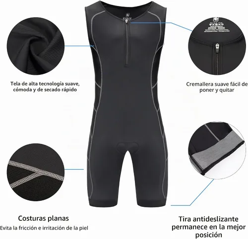 Vista 4 de Triathlon Suits Mens One-Piece Sleeveless Trisuits Skin Wet Suit for Running Cycling Swimming