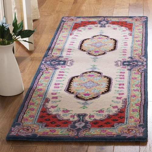 Vista 10 de SAFAVIEH Bellagio Collection - Alfombra decorativa de 2 x 3 pies, azul y rosa, hecha a mano de lana de medallón, ideal para zonas de alto tráfico