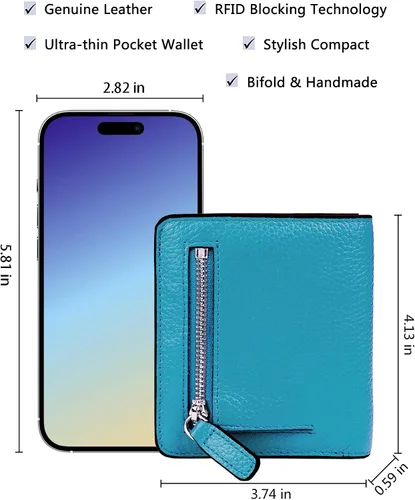 Vista 5 de BIG SALE-AINIMOER billetera de bolsillo pequeña con cremallera, plegable, compacta de cuero con bloqueo por identificación por radiofrecuencia