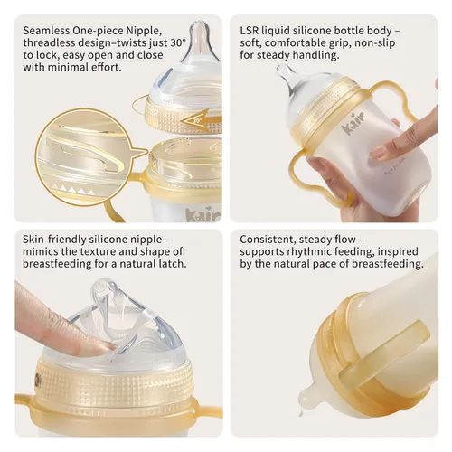 Vista 6 de Kair Silicone Anti-Colic Baby Bottle Set Slow Flow 8oz for 3-6M M Nipple