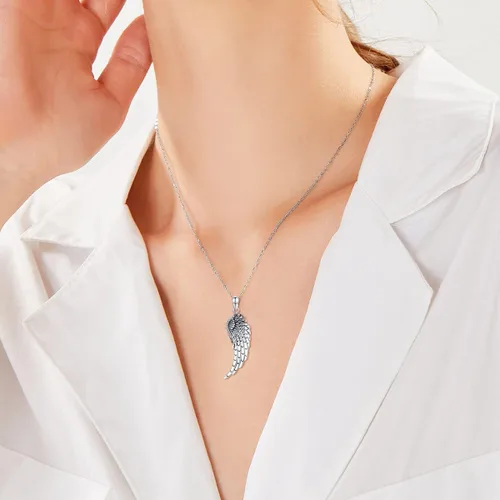Vista 5 de LOOVE Collar de alas de ángel de plata de ley 925 colgante de ángel de la guarda regalo de joyería de ángel para mujeres niñas y hombres Plata