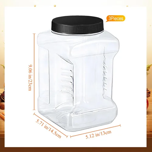 Vista 2 de Ziliny 3 tarros de plástico transparente de 1 galón con tapa, boca ancha, recipientes cuadrados de almacenamiento de alimentos, recipientes