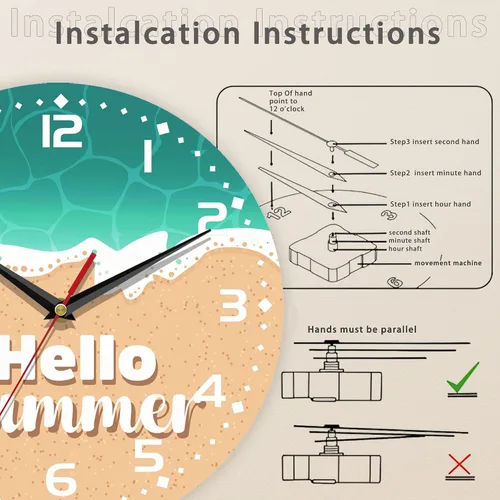 Vista 4 de Reloj para sala de estar, Hello, reloj de pared de verano, silencioso sin tictac, funciona con pilas, 10 pulgadas, decoración del hogar para sala