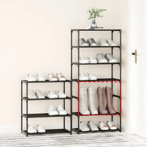 Vista 4 de Zapatero pequeño de metal, estante apilable para zapatos, organizador de almacenamiento para entrada, pasillo y armario (3 niveles, negro)