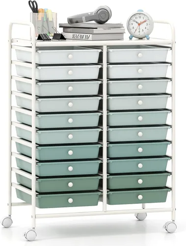 Vista 14 de Giantex Carrito con ruedas de 12 cajones, carrito de almacenamiento móvil con cajones, carrito organizador de aula para suministros escolares