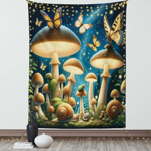 Vista 57 de Ambesonne Tapiz hippie, abrazo de hongos de ensueño y árbol de la vida místico y mandal verde, decoración de tela para colgar en la pared