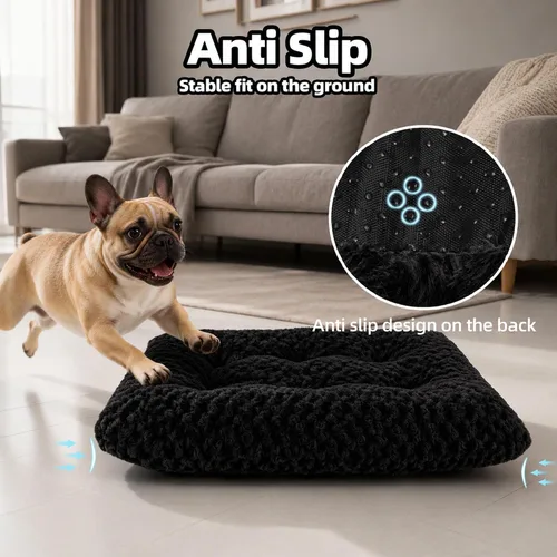 Vista 4 de Cama para perro de tamaño mediano, alfombra lavable de felpa para mascotas Negro