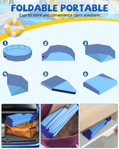 Vista 5 de YSJILIDE Piscina plegable para perros, piscina portátil de PVC para mascotas, baño plegable de plástico para perros y niños grandes, medianos y Azul