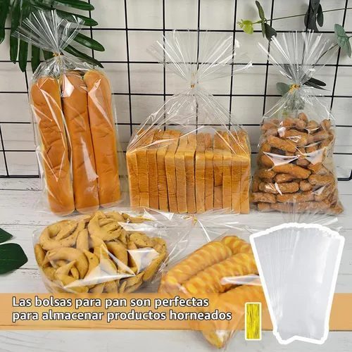 Vista 7 de Bolsas de pan con lazos, 100 bolsas de pan transparentes para pan casero y 100 lazos, bolsas de pan ajustables reutilizables de plástico, bolsas
