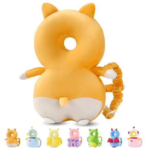 Vista 18 de JunNeng - Mochila protectora de cabeza de bebé para caminar y gatear, pingüino blanco Protector de cabeza suave, transpirable, ajustable