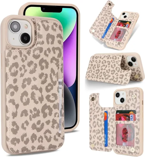 Vista 11 de iCoverCase Funda protectora de piel sintética compatible con iPhone 14 Plus con tarjetero, para mujeres y hombres, bloqueo RFID, funda protectora