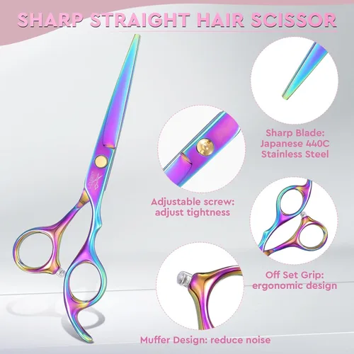 Vista 4 de JASON Kit profesional de tijeras de corte de pelo de 10 piezas, tijeras texturizadoras con 30 dientes, tijeras rectas para peluquería, peluquería