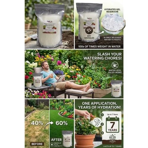 Vista 5 de Soil Vigor - Cristales absorbentes de agua de 50 libras, polímero superabsorbente de potasio (SAP) para césped, jardines y plantas en maceta