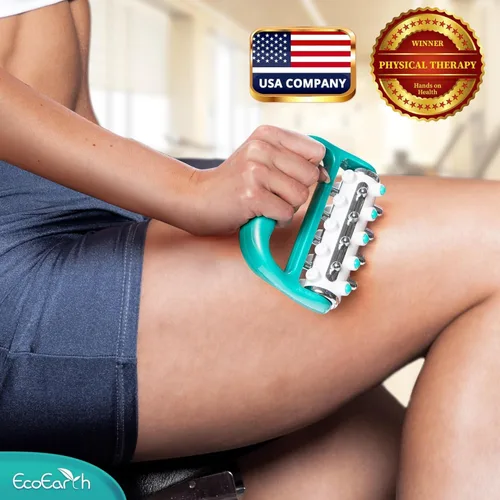 Vista 2 de EcoEarth - Masajeador de celulitis de liberación miofascial - Verde - Rodillo de masaje de drenaje linfático - Herramienta de terapia de masaje