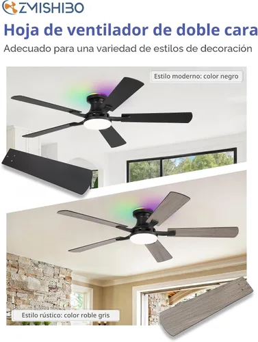 Vista 7 de ZMISHIBO Ventilador de techo inteligente de 52 pulgadas con luz RGB, Alexa/App/Control remoto Negro
