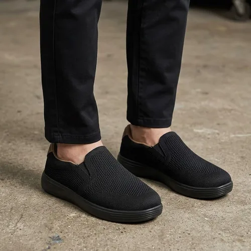 Vista 3 de Puxowe Men's Slip On Loafers, Comfy & Knit Walking Shoes with Arch Support Todo negro